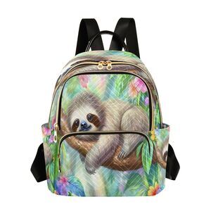 2748 Sloth and Flowers Mini Backpack Purse Travel Bag Lightweight Shoulder
